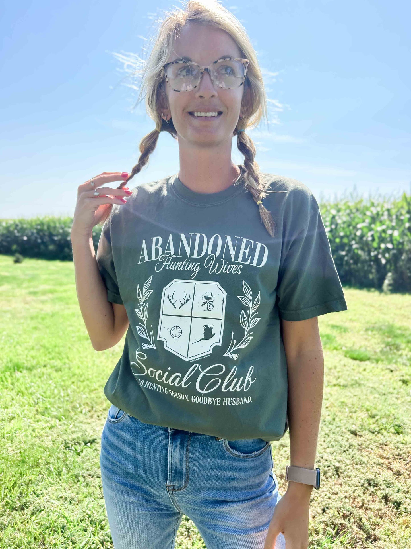 'Abandoned Hunting Wives Club' Olive Tee