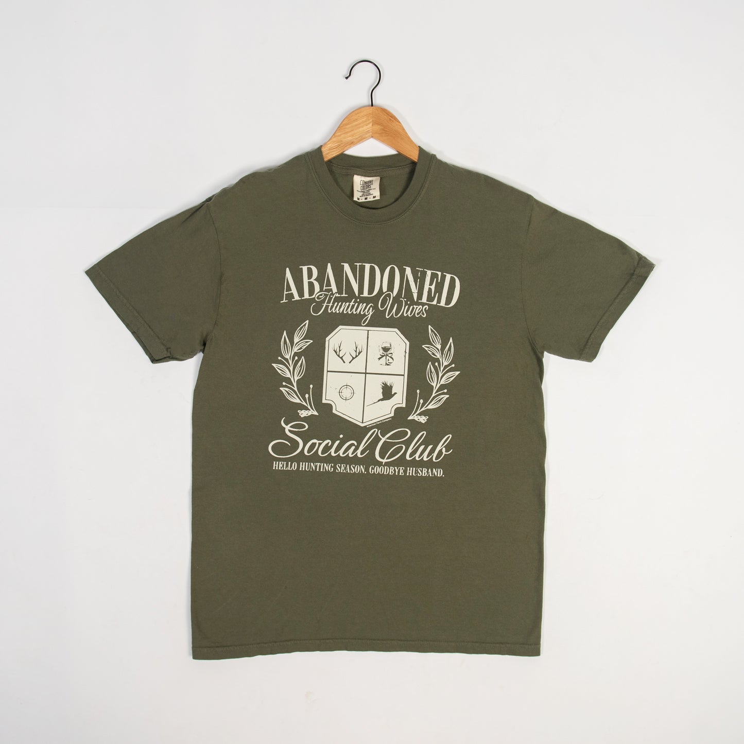 'Abandoned Hunting Wives Club' Olive Tee