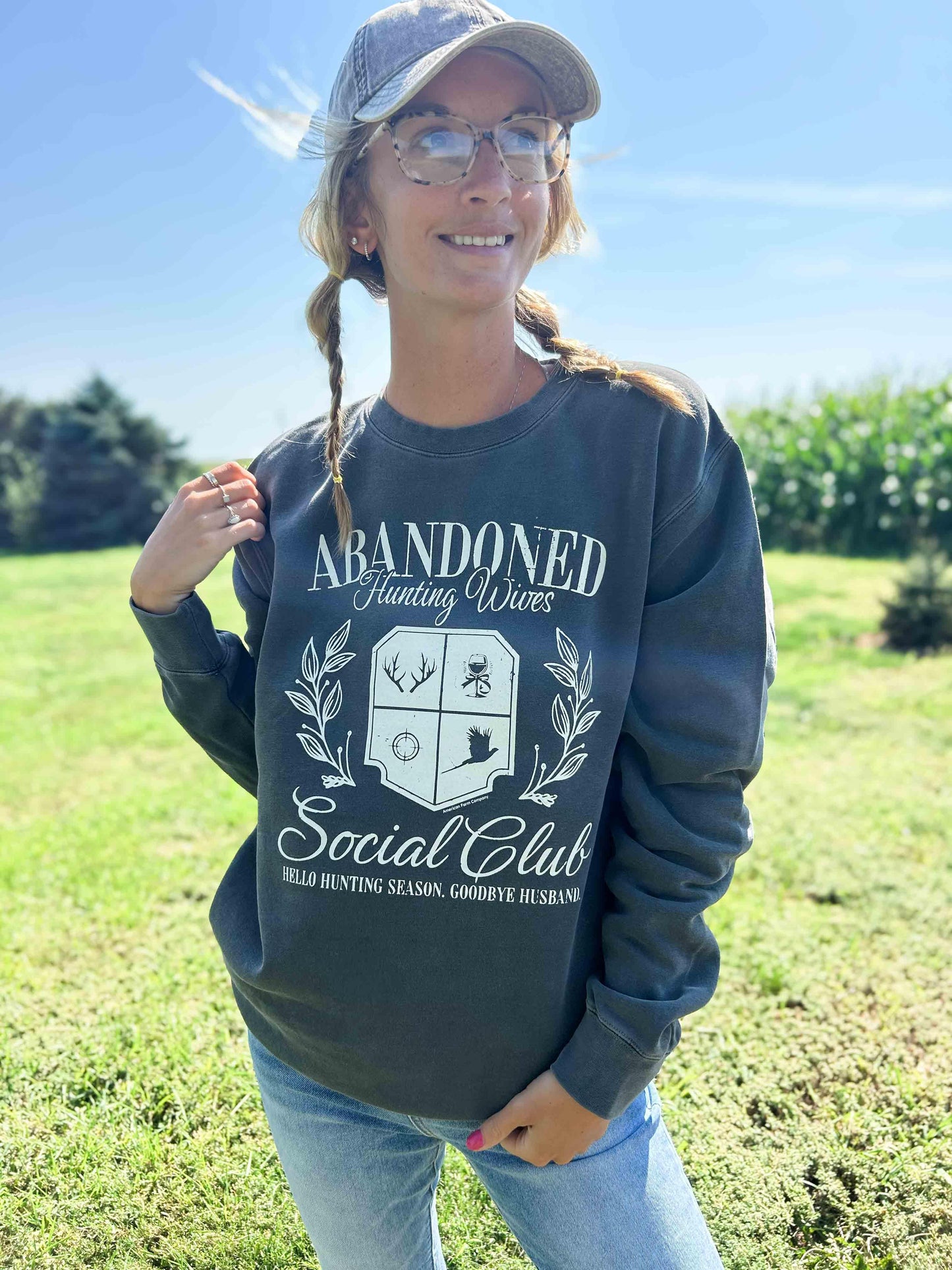 Abandoned Hunting Wives Club Washed Black Crewneck - American Farm Company