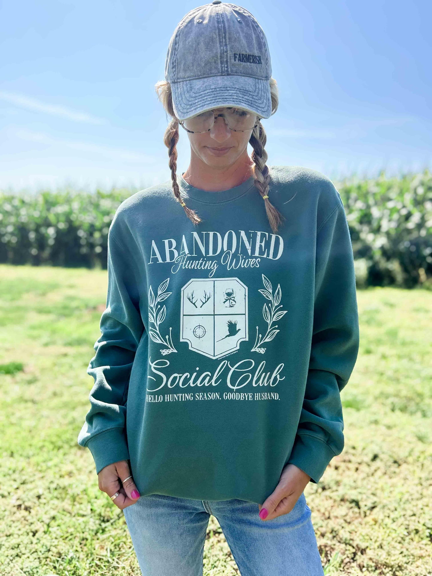 Abandoned Hunting Wives Club Washed Green Crewneck - American Farm Company