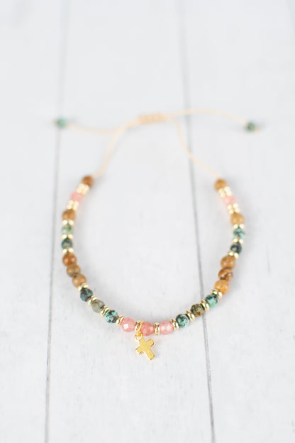 Adjustable Beaded Cross Bracelet