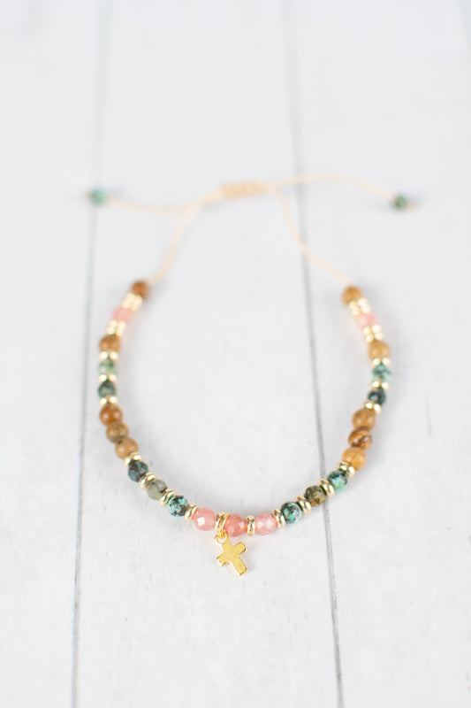 Adjustable Beaded Cross Bracelet