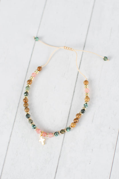 Adjustable Beaded Cross Bracelet
