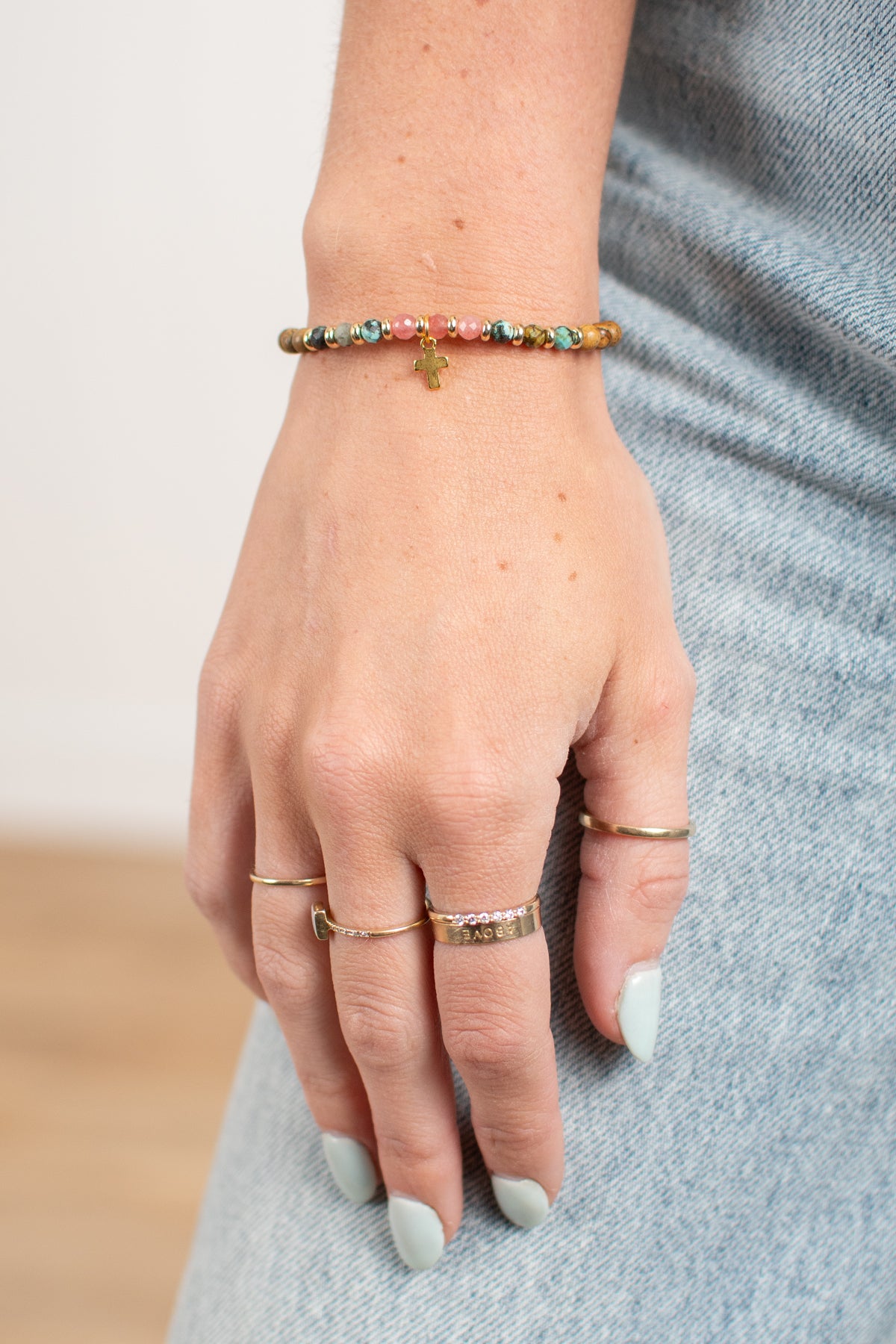 Adjustable Beaded Cross Bracelet