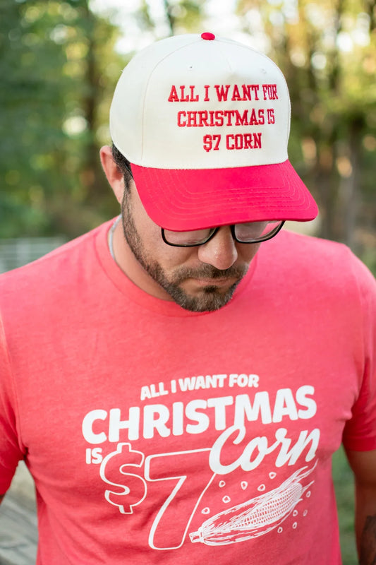 'All I Want For Christmas Is $7 Corn' Embroidered Trucker Hat