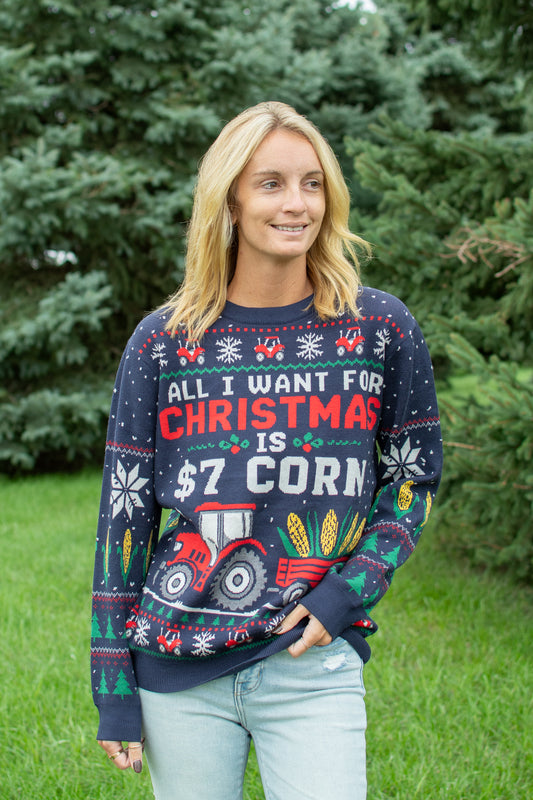 'All I Want for Christmas is $7 Corn' Knit Sweater
