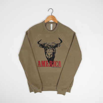 ‘America’ Bull Olive Crewneck