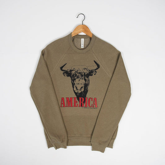 America Bull Olive Crewneck - American Farm Company