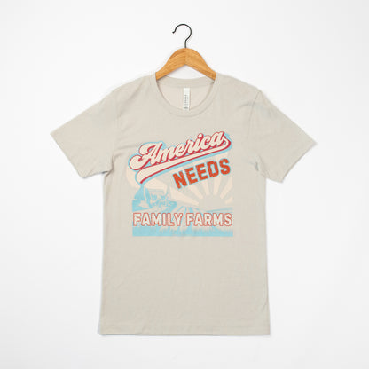 America Needs Family Farms Tan Tee