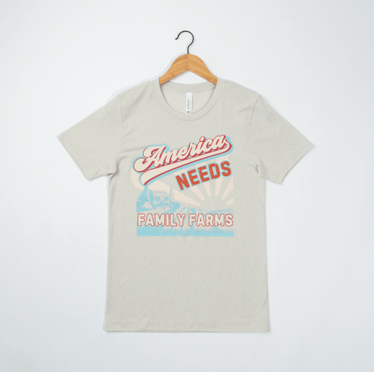 America Needs Family Farms Tan Tee - American Farm Company