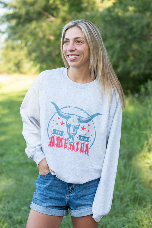 'America' Skull Ash Crewneck