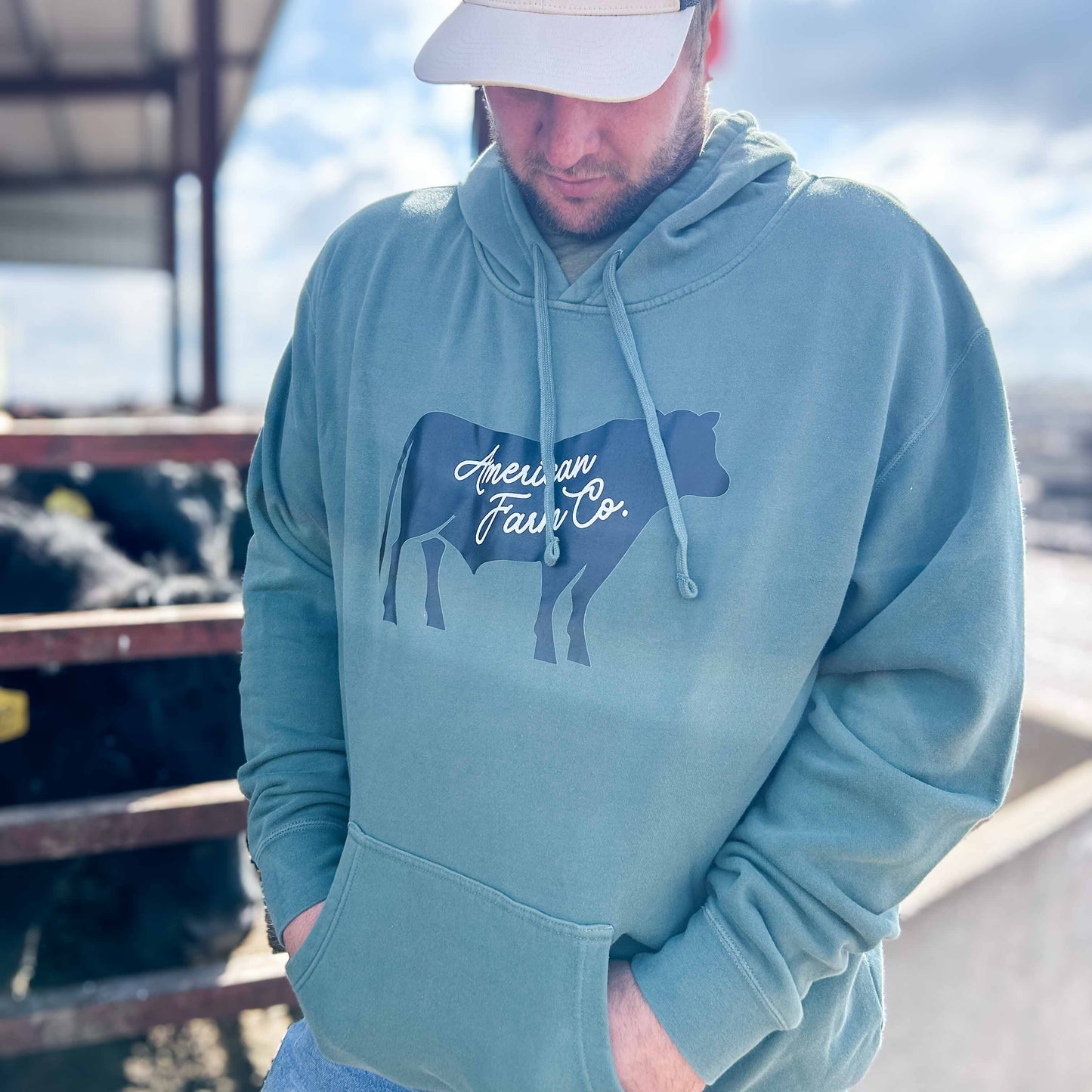 American Farm Co Black Cow Green Hoodie - American Farm Company