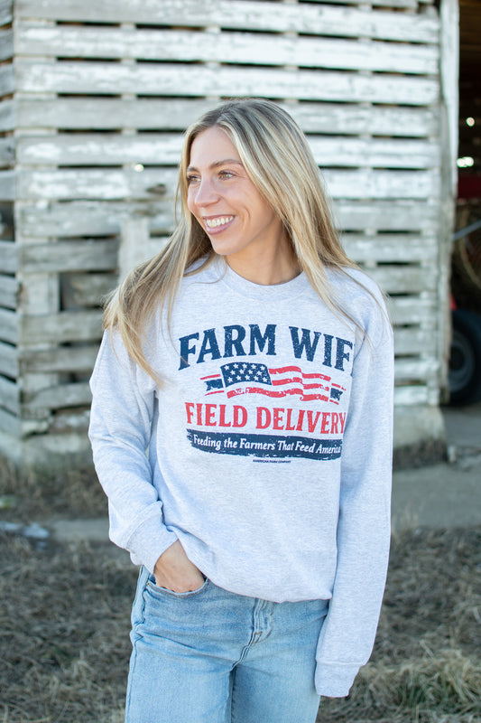 American 'Farm Wife Field Delivery' Ash Crewneck