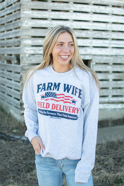 American 'Farm Wife Field Delivery' Ash Crewneck