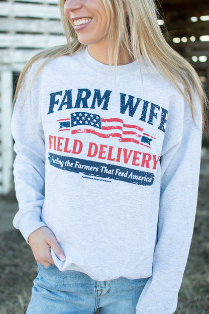 American 'Farm Wife Field Delivery' Ash Crewneck