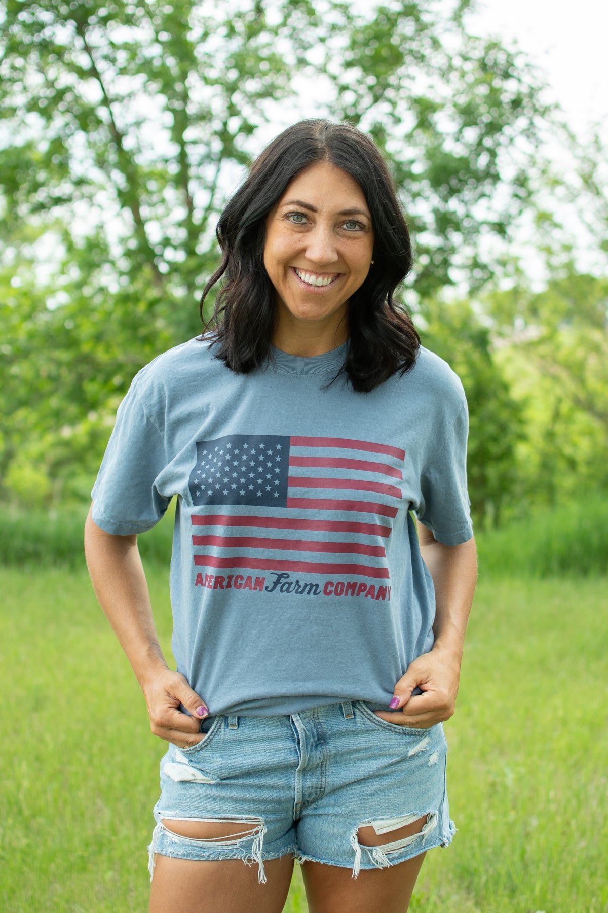 American Farm Company Flag Blue Tee
