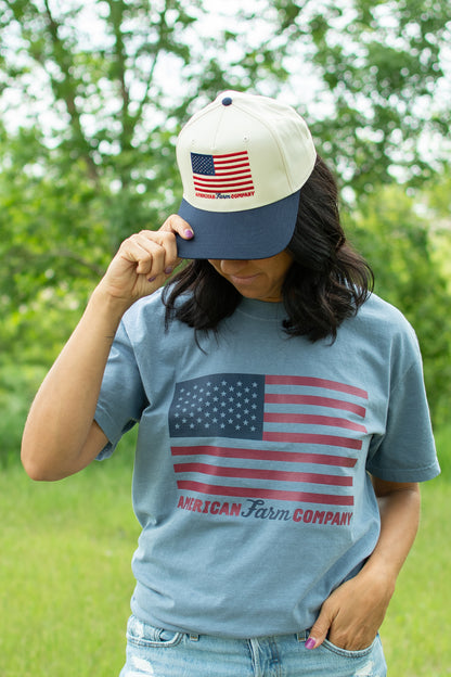 American Farm Company Flag Blue Tee