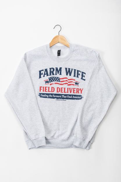 American 'Farm Wife Field Delivery' Ash Crewneck