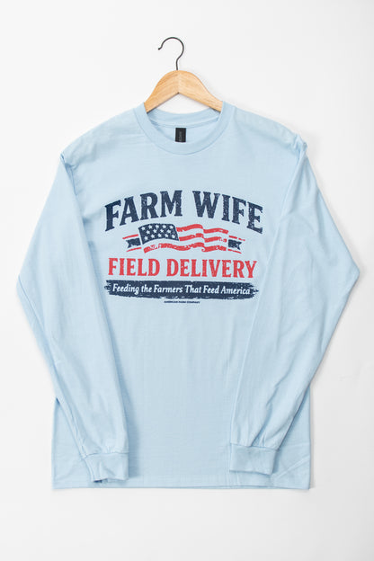 American 'Farm Wife Field Delivery' Blue Long Sleeve