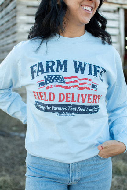 American 'Farm Wife Field Delivery' Blue Long Sleeve