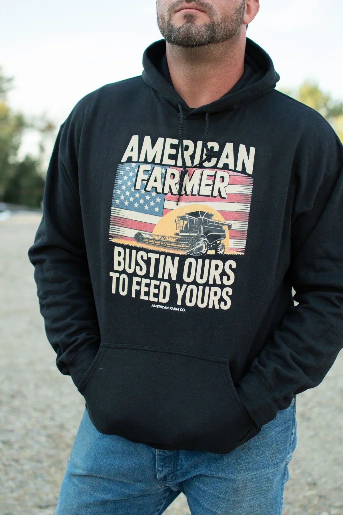 American Farmer Bustin Ours To Feed Yours Black Hoodie [M]