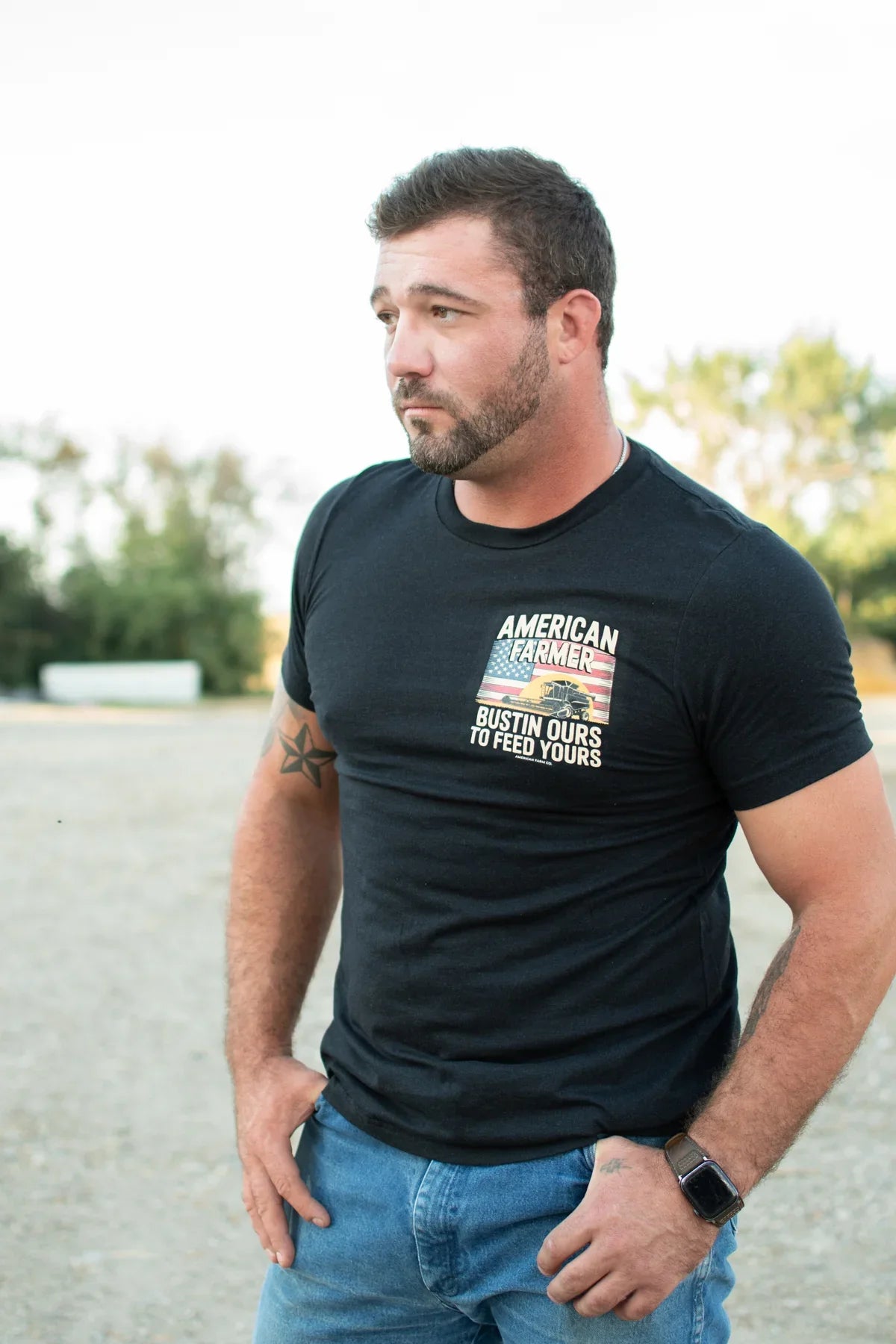 American Farmer Bustin Ours To Feed Yours Black Tee [M]
