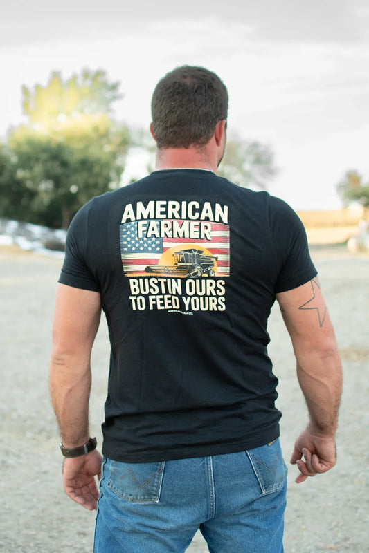 American Farmer Bustin Ours To Feed Yours Black Tee [M]