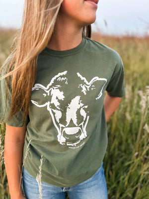 Water Color Cow Green Tee