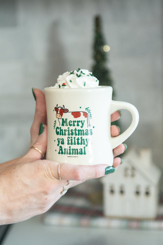 Cow 'Merry Christmas Ya Filthy Animal' Ceramic Mug