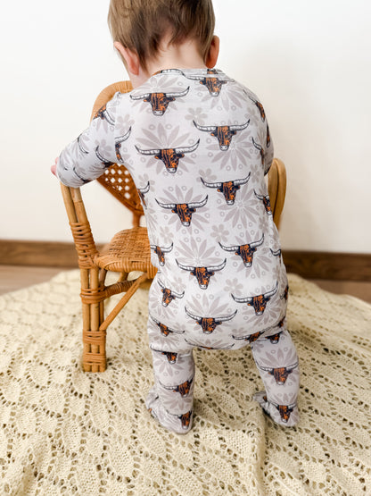 Western Cow Baby Footed Bamboo Pajamas