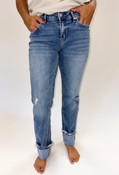 LOVERVET: Mid Rise Cuffed Straight Jeans - American Farm Company