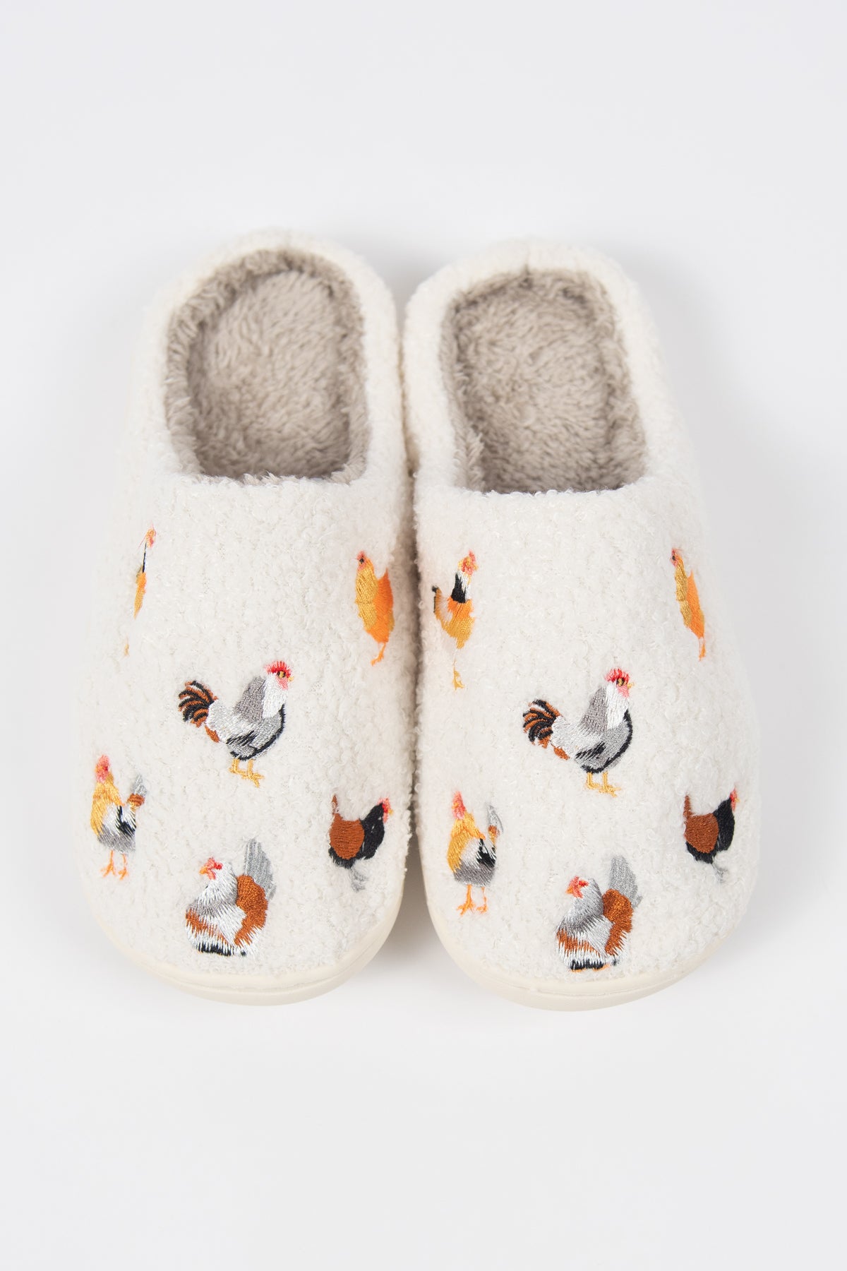 Backyard Chickens Cream Slippers - Adult