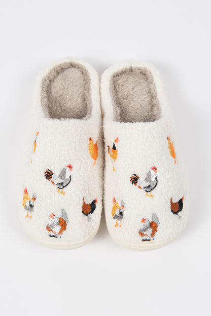 Backyard Chickens Cream Slippers - Adult