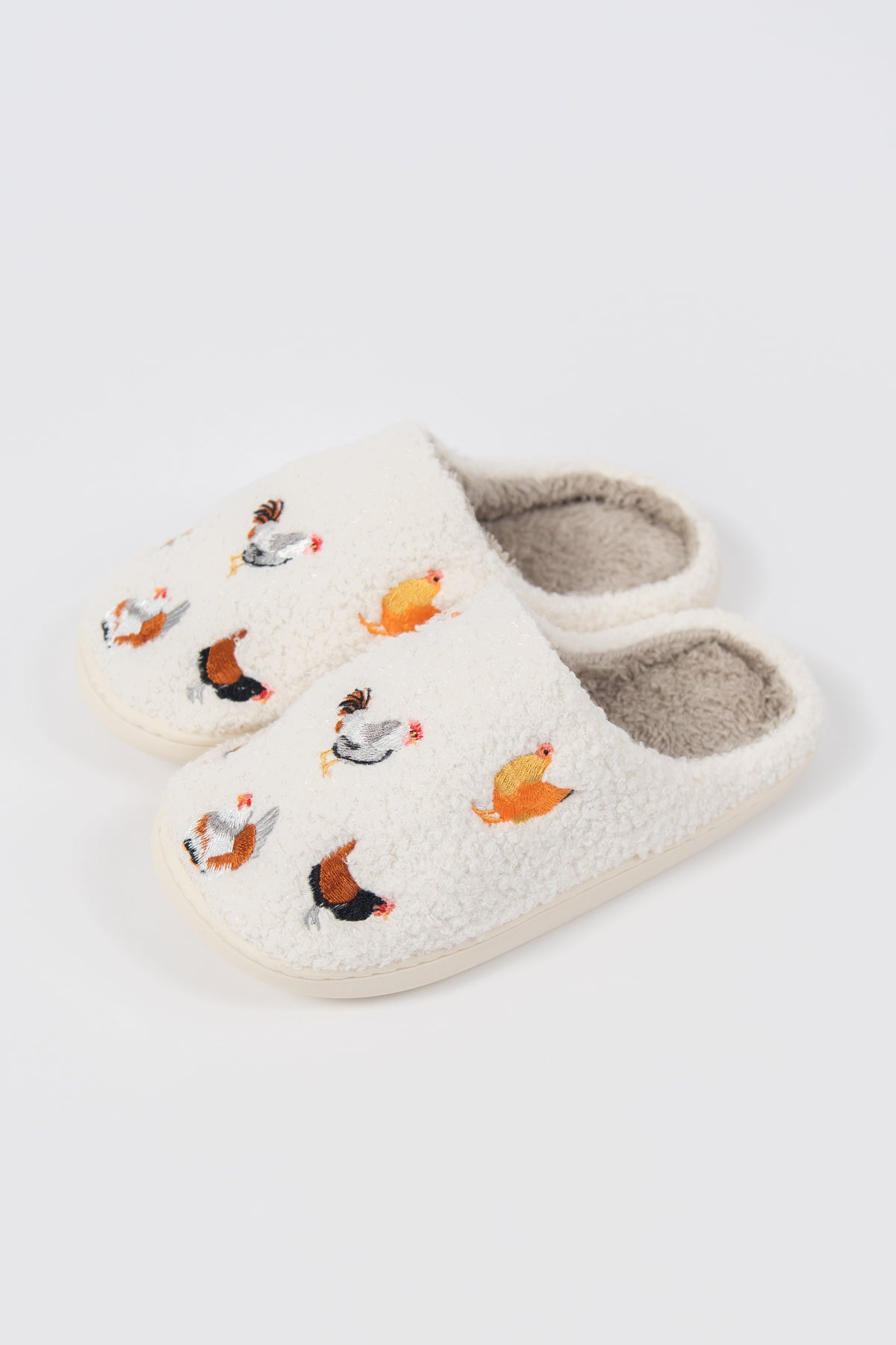 Backyard Chickens Cream Slippers - Adult