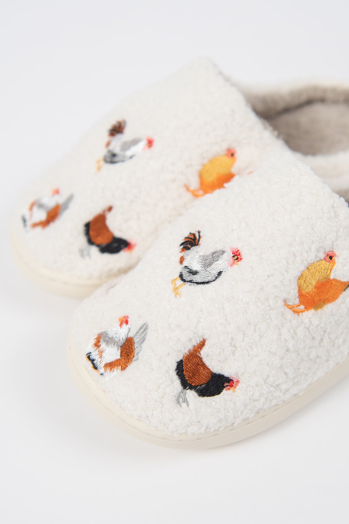 Backyard Chickens Cream Slippers - Adult
