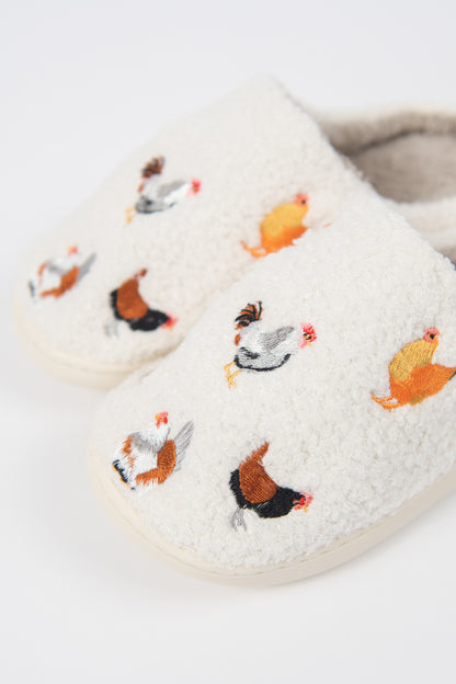 Backyard Chickens Cream Slippers - Adult