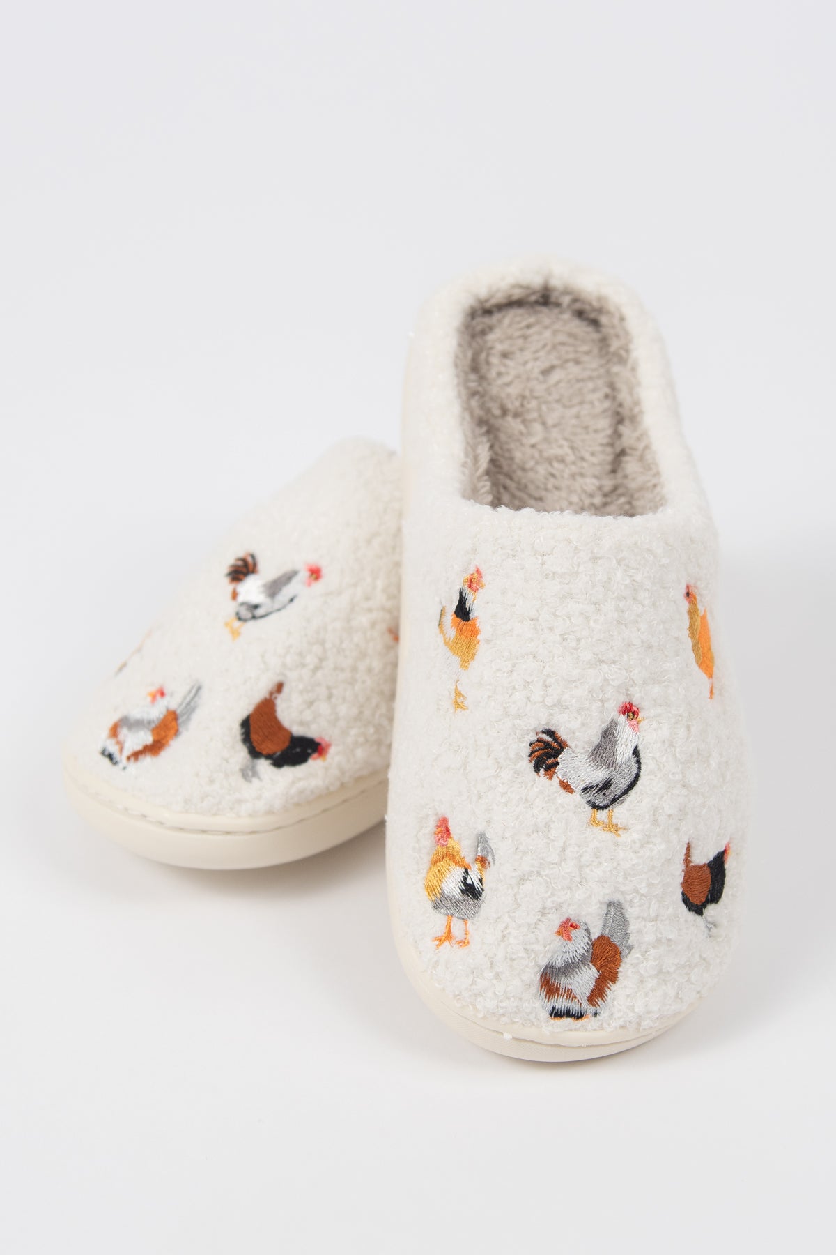 Backyard Chickens Cream Slippers - Adult