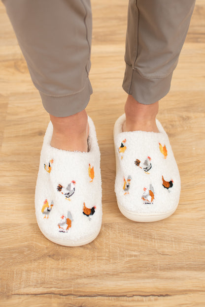 Backyard Chickens Cream Slippers - Adult