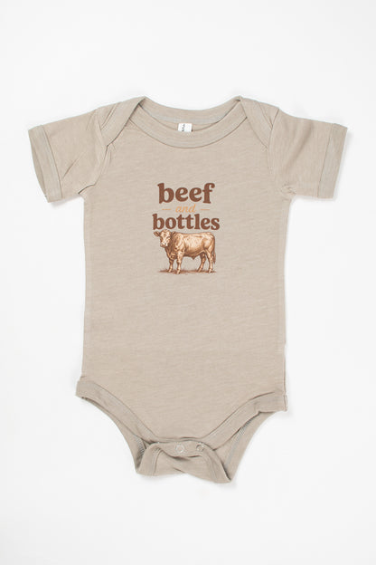 'Beef and Bottles' Cow Onesie