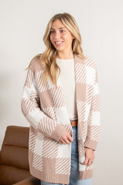 Beige Plaid Luxe Cardigan