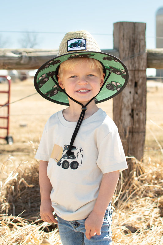 Big Green Tractor Kids Straw Hat