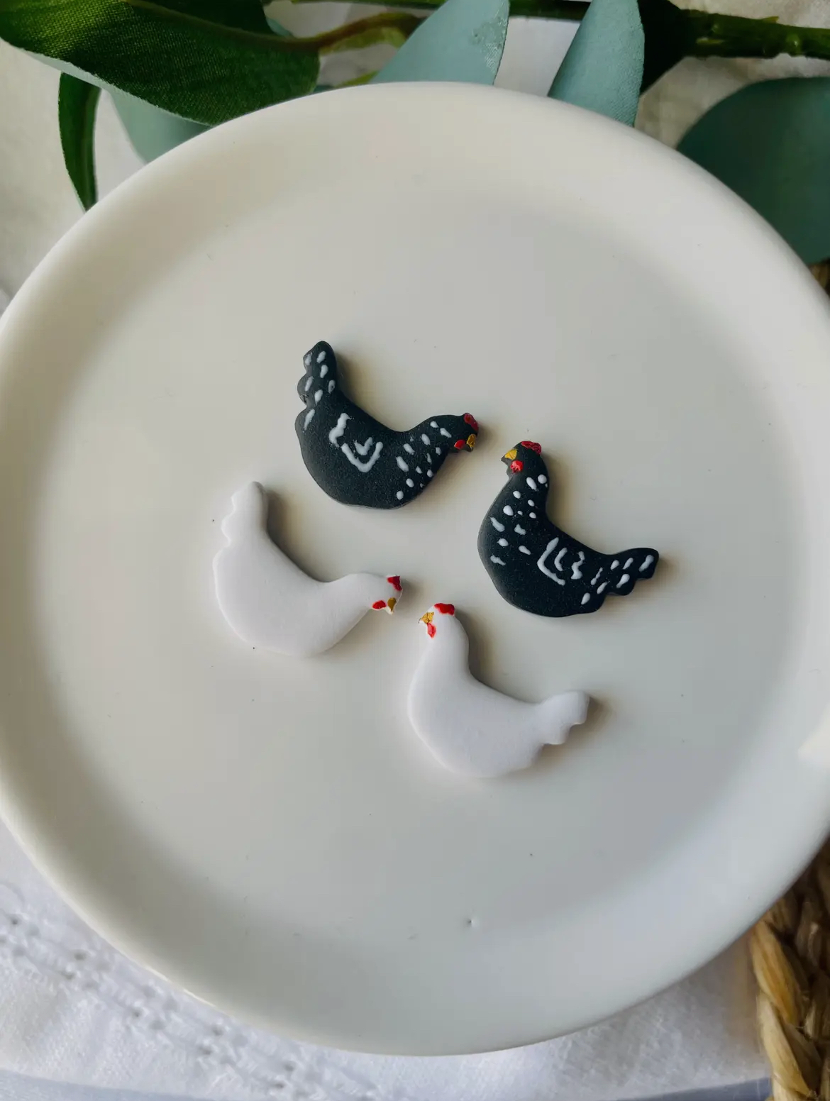 Black Chicken Clay Earrings