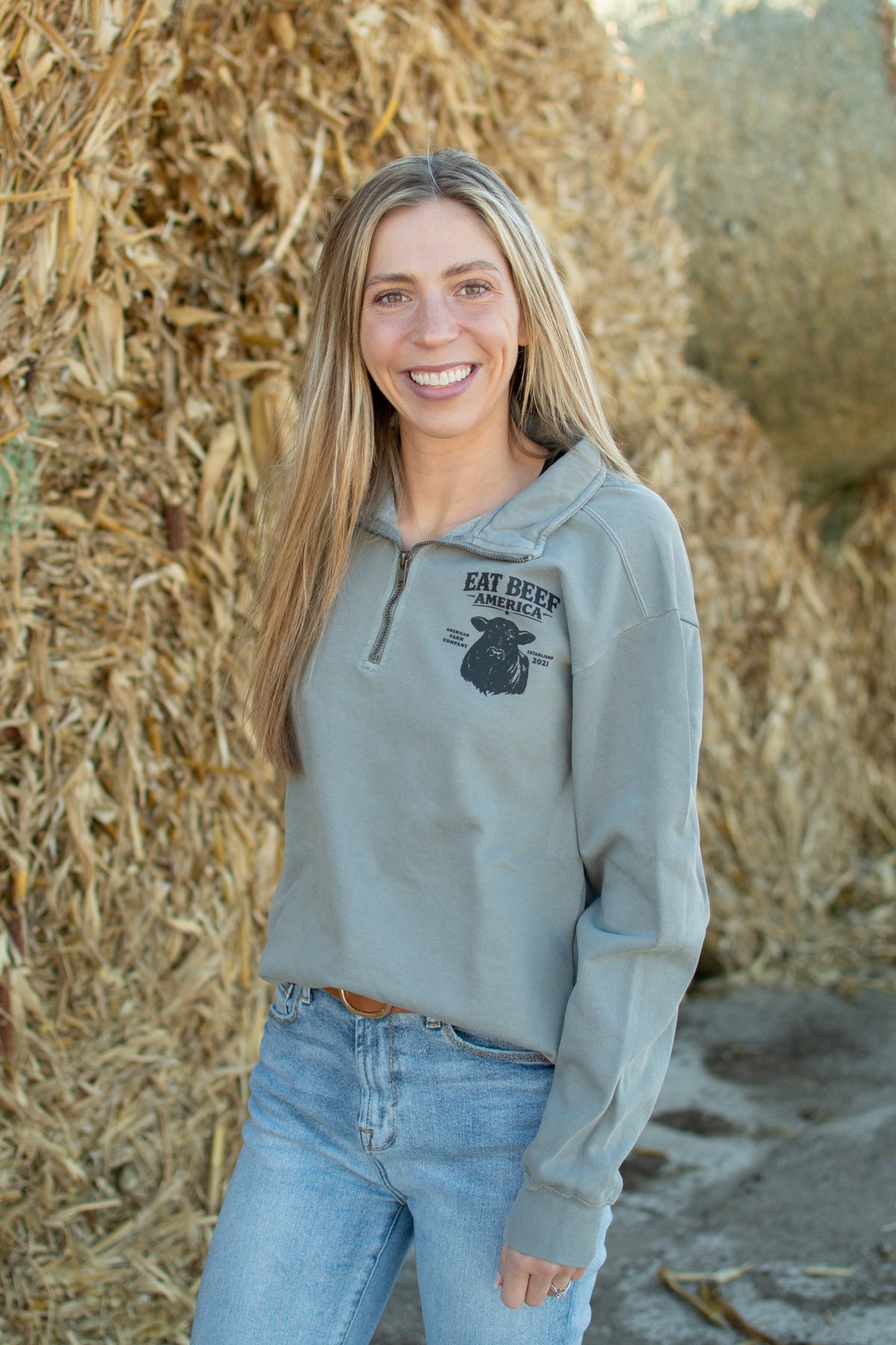 Black Angus 'Eat Beef America' Grey 1/4 Zip