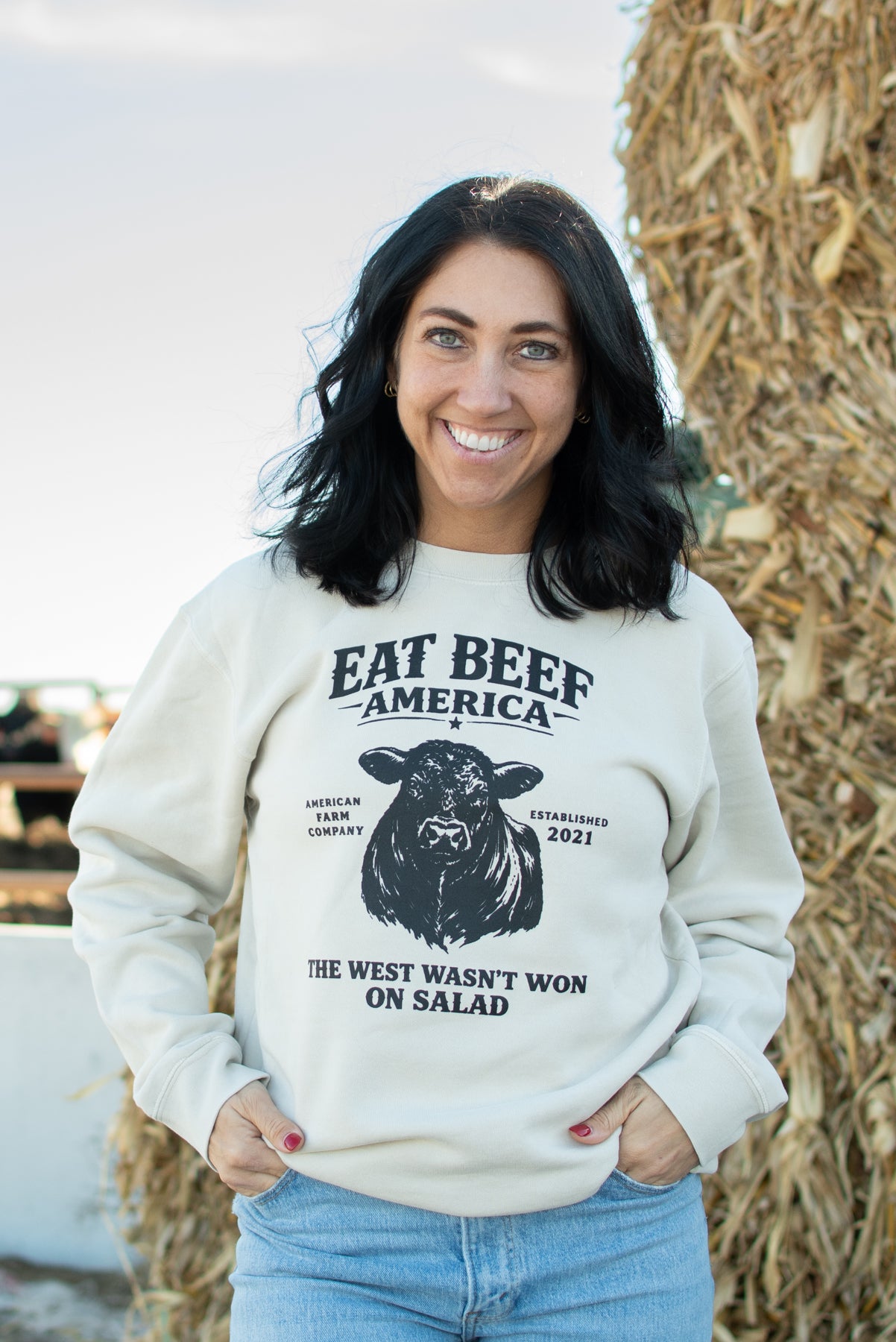Black Angus 'Eat Beef America' Cream Crewneck