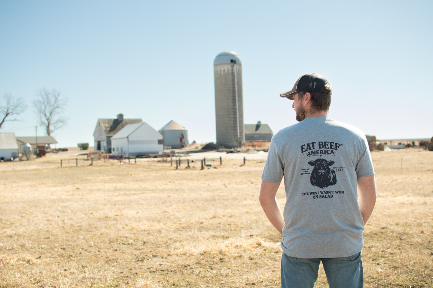 Black Angus 'Eat Beef America' Gray Essentials Tee