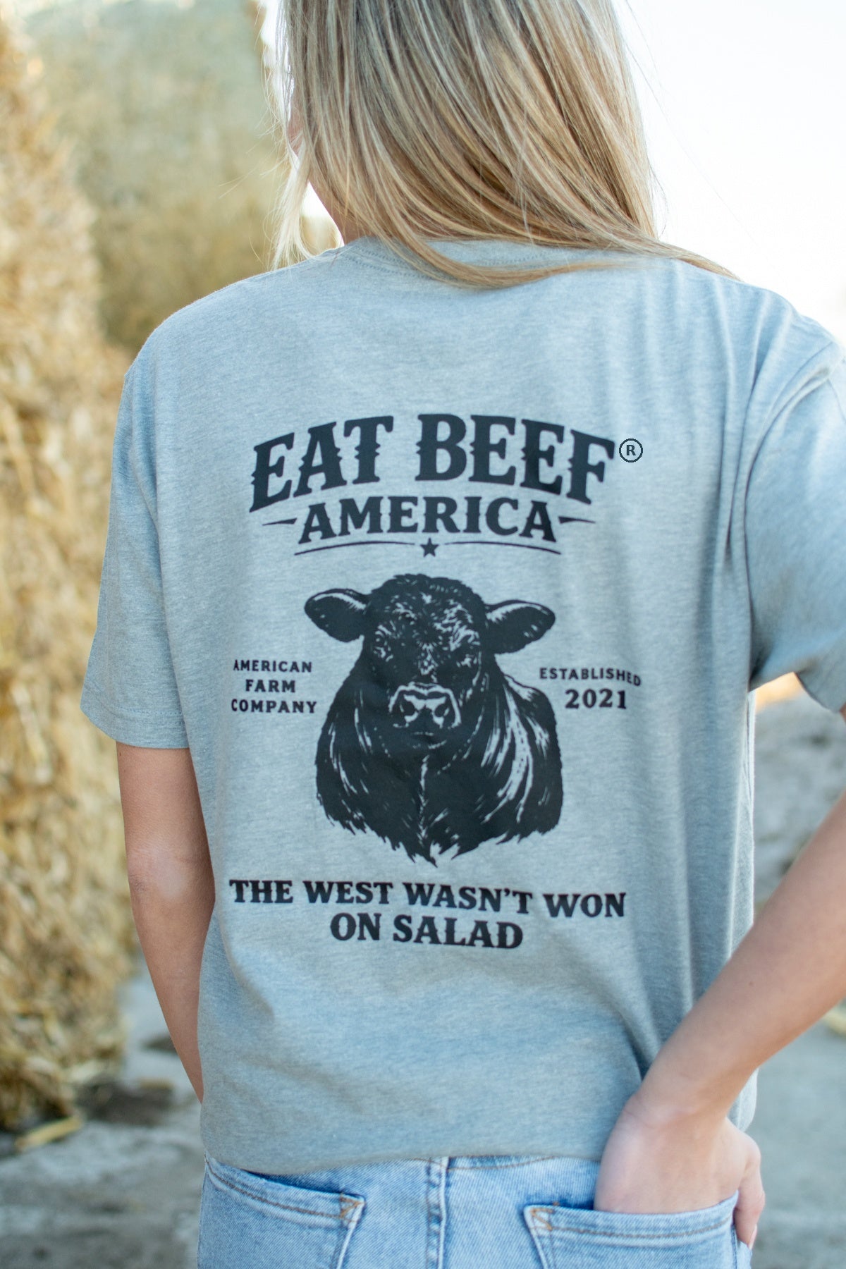 Black Angus 'Eat Beef America' Gray Essentials Tee