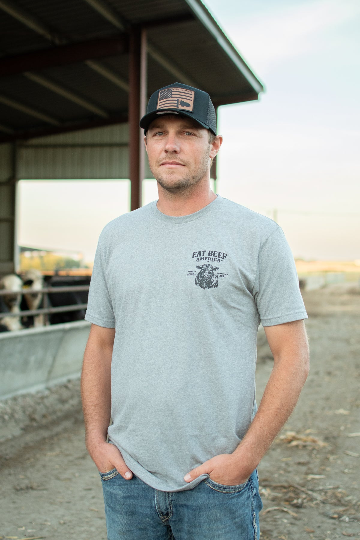 Black Angus 'Eat Beef America' Gray Essentials Tee