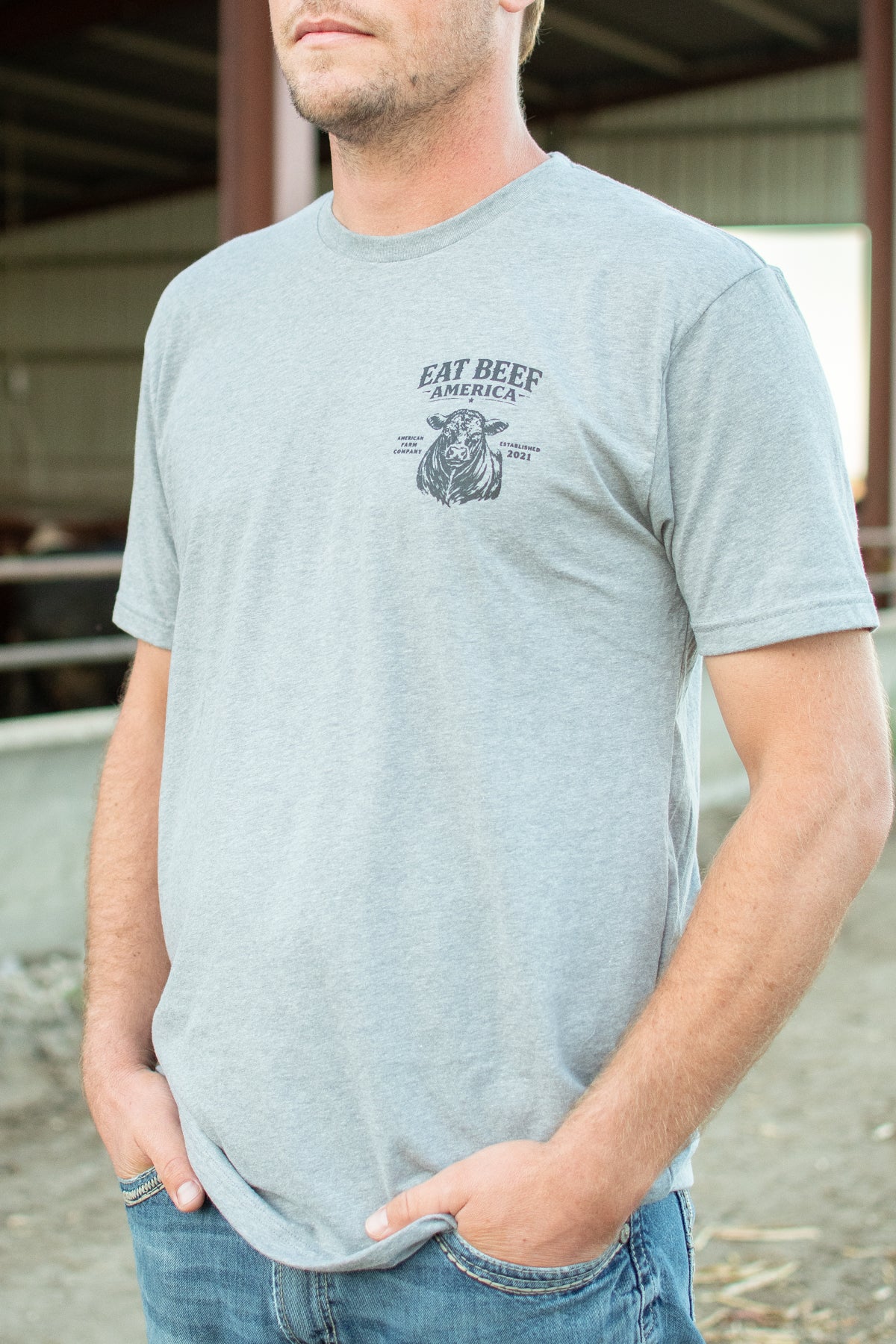 Black Angus 'Eat Beef America' Gray Essentials Tee