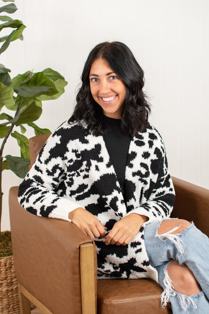 Black Cow Print Luxe Cardigan