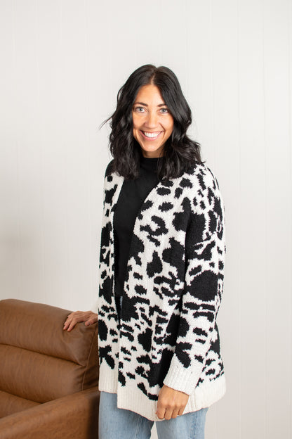 Black Cow Print Luxe Cardigan